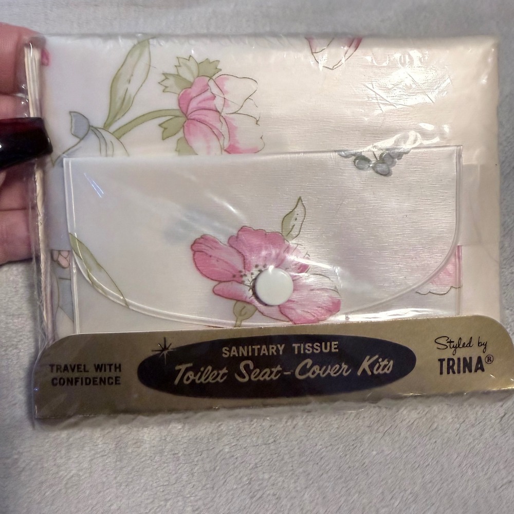 Vintage Trina Toilet Seat Cover Kit NOS Floral Travel‎ Bathroom USA